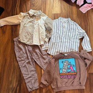 Zara bundle 5 & 5/6 Brown Striped Pants, sweatshirt, and 2 button downs